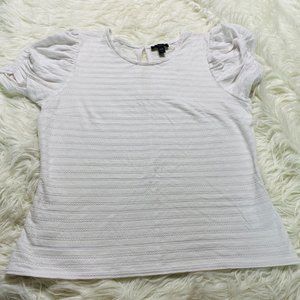 Express Women's Ruched Sleeve Keyhole Back Stretch Knit Top Shirt White Size S